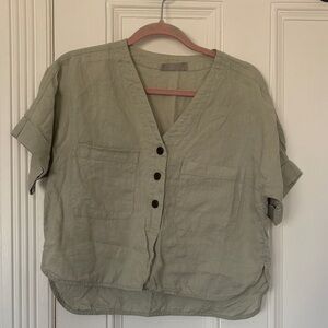 Everlane Olive Henley Linen Shirt